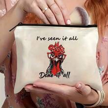 1pc Zippered Polyester Cosmetic Bag, Waterproof, Odorless - Cute Animal Print Makeup Pouch, Ideal Gift For Women, Friends, Sisters, Pet Owners - 1pc - View 2