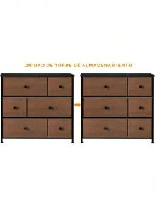 Comoda Cajonera para Recamara - Cajonera para Ropa de 6 Cajones Deslizantes - Mueble Organizador Recamara de Cajones de Tela – Comodas Muebles para Recamara Ropa Negro - Chocolate - Ver 4