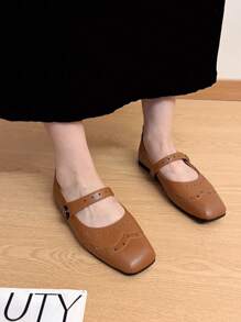 Retro Mary Jane Shoes, Square Toe Shallow Soft Flat Women Shoes, French Style Suitable With Dresses, Plus Size 41-43