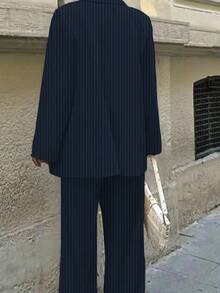 Women's Casual Commuter Striped Jacket, Pants, Vest 3-Piece Suit Set, Spring/Summer