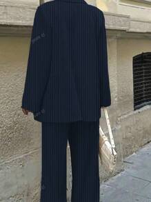 Women's Spring/Summer Casual Commute Striped Blazer, Top, And Pants 3-Piece Suit Set
