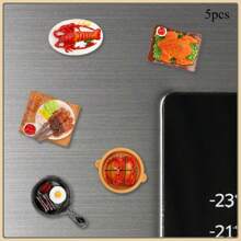 5pcs New Lifelike 3D Food Fridge Magnets, Popcorn, Lobster, Roasted Chicken, Wine Jar, Pot, Cute Decorative Items For Office, Kitchen, Whiteboard, Storage Cabinet, Dishwasher, Home Decor, Valentine's Day Gift