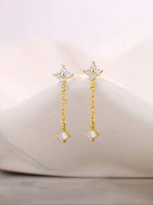 GAGAFEEL A Pair Of Sterling 925 Silver Exquisite Elegant Fashion Cute Flower Zirconia Ear Studs Earrings For Women Daily Wearing Party Jewelry Gift - Gold - View 10