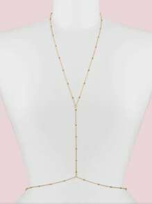 18K Gold Plated Stainless Steel Round Ball Design Body Chain Necklace For Women, Minimalist Style For Beach Wear'