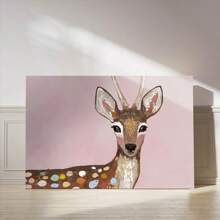 1 Pc Framed Pastel Watercolor Baby Forest Deer Fawn Nature Animals Illustrations Modern Wall Art Textured Canvas Poster Painting Wall Decor For Bedroom Living Room, Ready To Hang