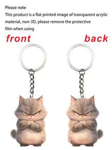 1pc 2D Acrylic Angry Cat Design Pendant/Keychain/Backpack Charm, Decorative Gift
