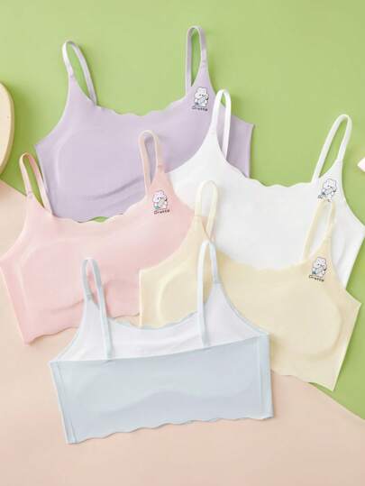 5 piezas de ropa interior de niña multicolor para estudiantes de primaria y secundaria, sostén deportivo de verano de seda de hielo antideslizante y antihúmedo, pequeño chaleco halter