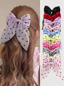 10 piezas/paquete Pinzas para el cabello con lazo de gasa a lunares de colores para niñas pequeñas, accesorios para el cabello para uso diario