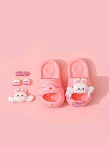 Lindas zapatillas para interiores y exteriores de verano con estampado de conejo antideslizante y de dibujos animados para niñas