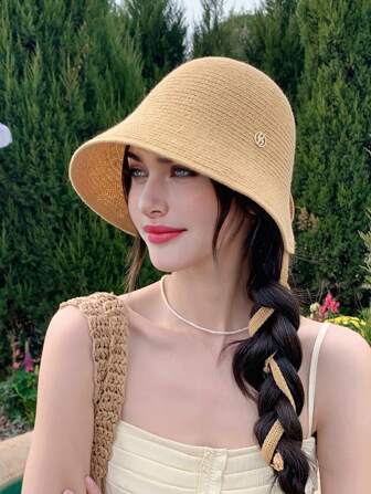 1 件女士春季新款镂空针织连帽遮阳帽，透气时尚渔夫帽款式，适合春夏季休闲穿着、日常外出、散步和购物