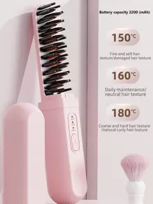 1PC Portable Rechargeable Hair Straightener Brush Wireless Hair Straightener, Professional Hair Care Appliance, Anti Scald Hair Straightener, Multi Temperature Adjustable Hair Straightener, Student Dormitory Straight Clip Travel Craft Electric Heating Comb - Multicolor - View 3