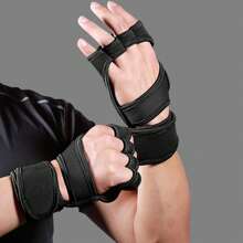 1pair Unisex Fingerless Weightlifting Gloves With Hook & Loop Fastening For Gym Fitness Training Gym Accessories - Black - View 3