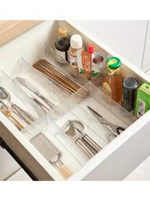 4件装透明塑料抽屉隔板抽屉隔板DIY收纳架办公室收纳多功能可调节厨柜收纳盒办公文具护肤品分类礼品女士女孩 - 彩色 - 查看 8