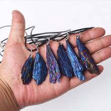 1pc Plated Natural Black Tourmaline Gemstone & Peacock Feather Design Pendant