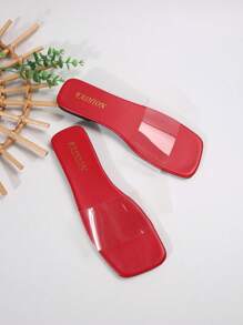 Sandalias planas con tira transparente, cómodas y minimalistas, de estilo europeo y americano con puntera cuadrada y talla grande, zapatos de moda casual para uso en exteriores y playa en verano