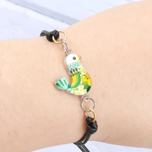 1 pieza/5 piezas Pulsera colgante de pollo miniatura colorido, elegante vintage con tema animal, hecho a mano con cordón de plástico tejido, tamaño ajustable, adecuado para uso diario y fiestas, regalo para amantes de los animales, se puede dar a familiares o amigos