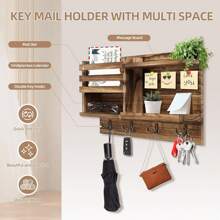 Soporte de pared para llaves, organizador de llaves y correo de madera maciza para pared, perchero de 8 ganchos para llaves para entrada, pasillo, dormitorio, decoración rústica para el hogar - 8 ganchos - Ver 2