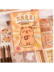 1 caja (8-10 piezas/caja) Bolsas ciegas de papelería de Capybara, cajas ciegas de sorpresa de Muskrat, set de regalo navideño lindo, cajas de sorpresa escolares, del hogar y de fiesta, pequeños regalos de regreso a la escuela (el peso de la caja ciega varía). Incluye libretas, borradores, bolígrafos de dibujos animados, pegatinas, blocs de notas, notas adhesivas, barras de pegamento de dibujos animados, reglas y otros artículos de papelería (los patrones de empaque se distribuyen al azar) (algunos colores y estilos de accesorios se distribuyen al azar)