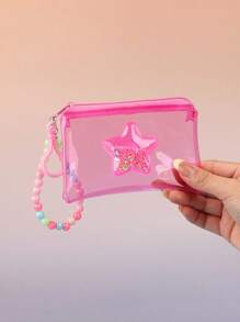 1 pieza Monedero transparente de PVC de moda para niñas, bolsa pequeña con diseño de estrellas brillantes de colores, bolsa con cremallera con dije de cuentas de colores - Multicolor - Ver 7