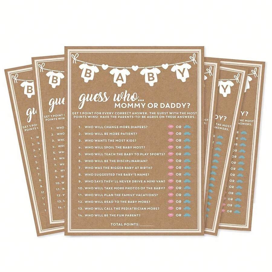 50 件派对丰盛淋浴游戏，妈妈或爸爸谁游戏，有趣的活动卡，性别中立，淋浴创意，