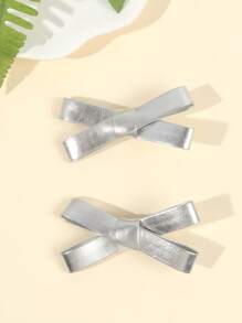 2 件装女士金色银色蝴蝶结女孩纯色金属皮革蝴蝶结鳄鱼夹可爱 Y2k 蝴蝶结发夹度假生日节日礼物蝴蝶结发夹女孩小辫蝴蝶结发夹女士发饰