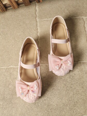 新款夏季女童圆头玛丽珍平底鞋，婴儿公主蕾丝蝴蝶结百搭休闲鞋，适合婚礼，户外防滑