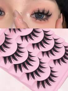 5 Pairs Anime Cat Eye Fluffy Lashes, European Style,Multi-Pair Set, Reusable D Curl, Extra Thick, Professional Makeup For Cosplay And Stage, Dramatic Eye Look, Easy Application For Beginners Strip Lashes,Lashes,Eyelashes,Fake Lashes - Black - View 3