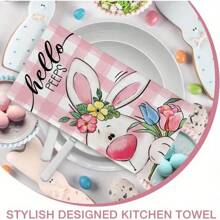 Set van 2 lentekeukenhanddoeken, ontworpen door cartoonkabouterfiguren, geweven van 100% polyestervezel, machinewasbare polyester placemats, hittebestendig, vlekbestendig, waterdicht, gemakkelijk schoon te maken, geschikt voor het schoonmaken van bureaubladen en kommen. Kan worden gebruikt als cadeau, dagelijkse huishoudelijke benodigdheden, keukenbenodigdheden en lente-interieurdecoratie.