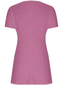 Plus Size Twist Front Top Casual V Neck Short Sleeve Top T-Shirt - Red Violet - View 2