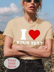 Custom Women's Short Sleeve T-Shirts - Customize I Love Theme Patterns, Add Your Own Text, Choose Color & Font, Design Your Own Personalized Printed Short Sleeve T-Shirt, Anniversary Gifts, Valentine's Day, Custom Gifts - Apricot - View 1