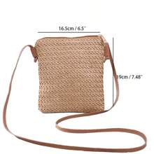新款时尚百搭编织大容量女士斜挎单肩包，纯色草编手提包，适合度假、沙滩、旅行、手机袋 - 棕色 - 查看 5