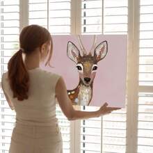 1 Pc Framed Pastel Watercolor Baby Forest Deer Fawn Nature Animals Illustrations Modern Wall Art Textured Canvas Poster Painting Wall Decor For Bedroom Living Room, Ready To Hang
