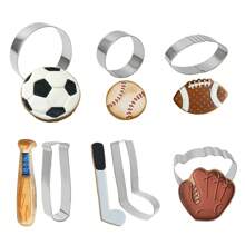 6 件套不锈钢足球、橄榄球、高尔夫球杆饼干模具、烘焙工具、厨房用具、DIY 烘焙专用品、运动主题烘焙饼干印章 - 彩色 - 查看 11