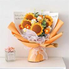 Handmade Bouquet Of Permanent Knitted Flower Sunflower Rose Puff, Therapeutic Preserved Flower, Birthday/Graduation Gift