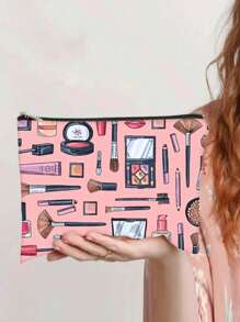 1pc Cartoon Makeup Pattern Polyester Cosmetic Bag, Portable Travel Toiletry Pouch With Lining, Double-Sided Printing, Gift For Mom, Friend, Teacher Travel Essentials Travel Accessories Travel Must Haves - Multicolor - View 5