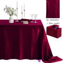 缎面桌布套装，1 块桌布 + 6 块餐巾，矩形缎面桌布，表面光亮光滑，婚宴宴会桌装饰 - 彩色 - 查看 15