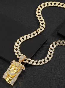 Bling Bling Rhinestone Jesus Pendant With 15mm Miami Cuban Link Chain, Hip Hop Jewelry Gift - Jesus Pendant Necklace - View 8