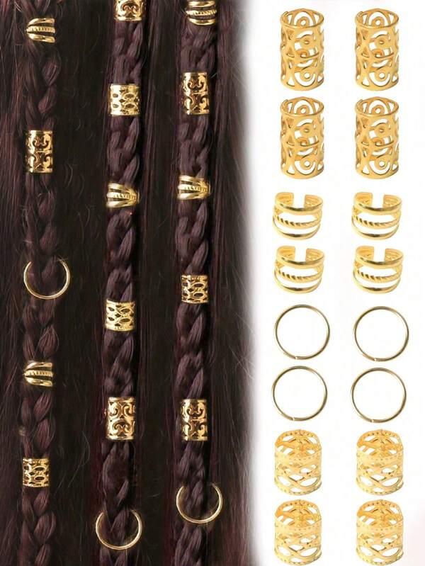 40pcs/Set Mixed Shapes Dreadlock Hair Ties, Suitable For Braiding Hairstyles, Adjustable Hair Bands For All Seasons