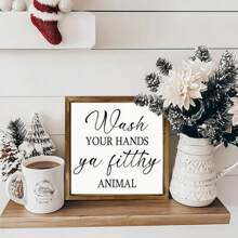 1 Piece, Charming 8x8 Inch Country Style Wooden Photo Frame Wall Decoration - "Wash Hands, Dirty Animals" - Humorous And Inspiring Bathroom, Bedroom, Home Office Decoration - Durable, Fade Resistant Wood With Natural Charm, Suitable For Room Decoration Gifts Birthday Graduation