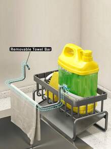 1pc Multi-Functional Carbon Steel Kitchen Storage Rack Kitchen Sink Faucet Sponge Drain Basket Kitchen Shelf Sink Rags Draining Rack Detergent Steel Wire Ball Storage Rack, No Hole Punching And No Installation, Can Hang Cleaning Cloth Can Store Cleaning Tools, Kitchen Accessories