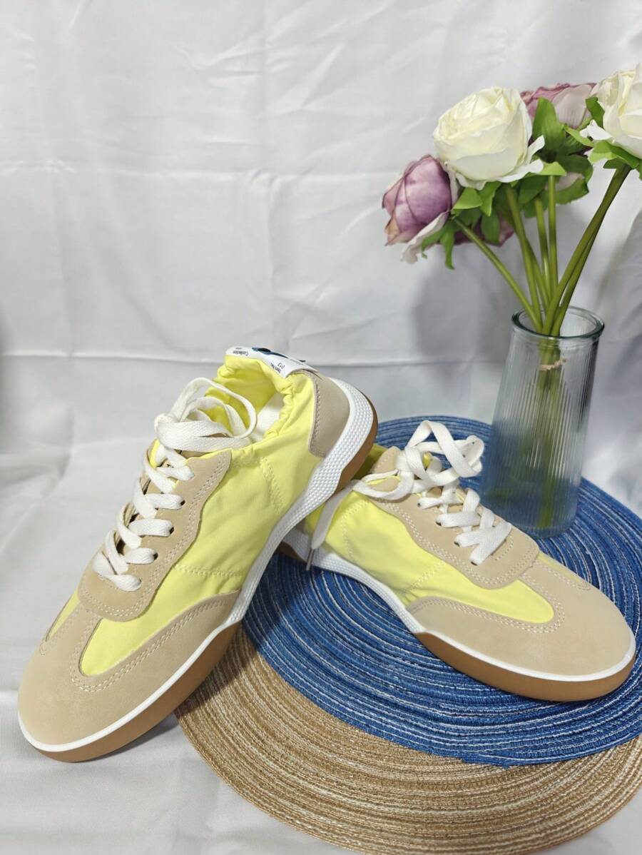 软底芭蕾舞复古运动鞋，户外百搭透气休闲运动通勤舒适滑板鞋 - 黃色 - 查看 1