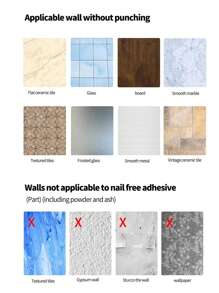 1pc Grey Hair Dryer Mobile Phone Storage Rack, Punch-Free Bathroom Hair Dryer Storage Bracket, Bathroom Wall-Mounted Hair Dryer Storage Rack, Hair Dryer Storage Rack, Punch-Free Storage Rack - Grey - View 8