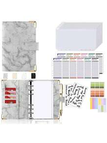 A6 Marble (Case) + 8*Zipper Pockets + 12*Cash Budget Card + English Stickers 2 Pieces + Label Stickers A6 Loose-Leaf Money Organizer For Cash Money Envelopes For Cash A6 Budget Binder