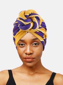 1 件女士图案 3D 编织阿拉伯头巾，百搭时尚头巾 - 黃紫圓形 - 查看 3