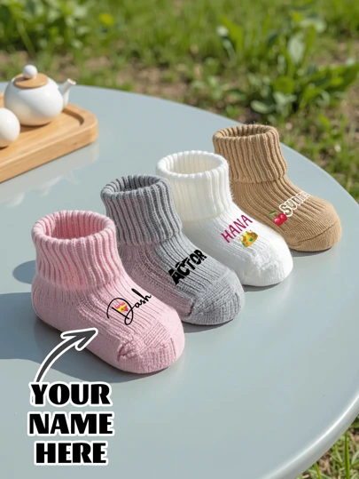 1 Pair Customized Baby Socks, Soft, Warm And Breathable, Suitable For Newborn Boys And Girls Daily Wear