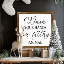 1 Piece, Charming 8x8 Inch Country Style Wooden Photo Frame Wall Decoration - "Wash Hands, Dirty Animals" - Humorous And Inspiring Bathroom, Bedroom, Home Office Decoration - Durable, Fade Resistant Wood With Natural Charm, Suitable For Room Decoration Gifts Birthday Graduation