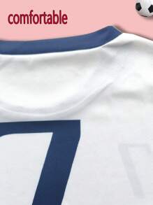 2pcs Customized Name Youth Soccer Jersey Set - Classic White #7, Round Neck Short Sleeve Shirt And Shorts, Polyester, Suitable For Sports, Training And Casual Wear, Outdoor Perfect Choice