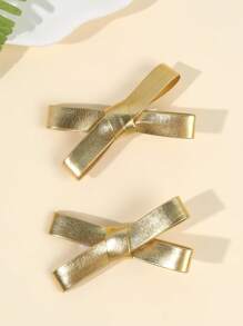 2 件装女士金色银色蝴蝶结女孩纯色金属皮革蝴蝶结鳄鱼夹可爱 Y2k 蝴蝶结发夹度假生日节日礼物蝴蝶结发夹女孩小辫蝴蝶结发夹女士发饰