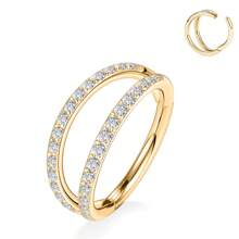 1 件 16G 双透明 CZ 铰链鼻环圈 G23 钛防过敏 18K 镀金分段隔膜鼻穿刺珠宝软骨环耳屏海螺耳轮耳垂耳环穿孔、唇环、肚环乳头环 8 毫米 10 毫米女士和男士身体穿孔珠宝