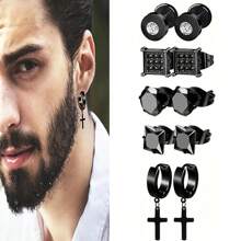 15件/5件不锈钢耳环套装 - 十字架和水滴形锆石耳钉 - 低过敏性 - 男女皆宜 - 时尚爱好者的完美礼物 - 耳環 - 查看 10